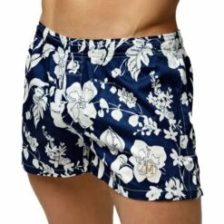 Caleçon Mi-Long Floral Coton Bleu Marine
