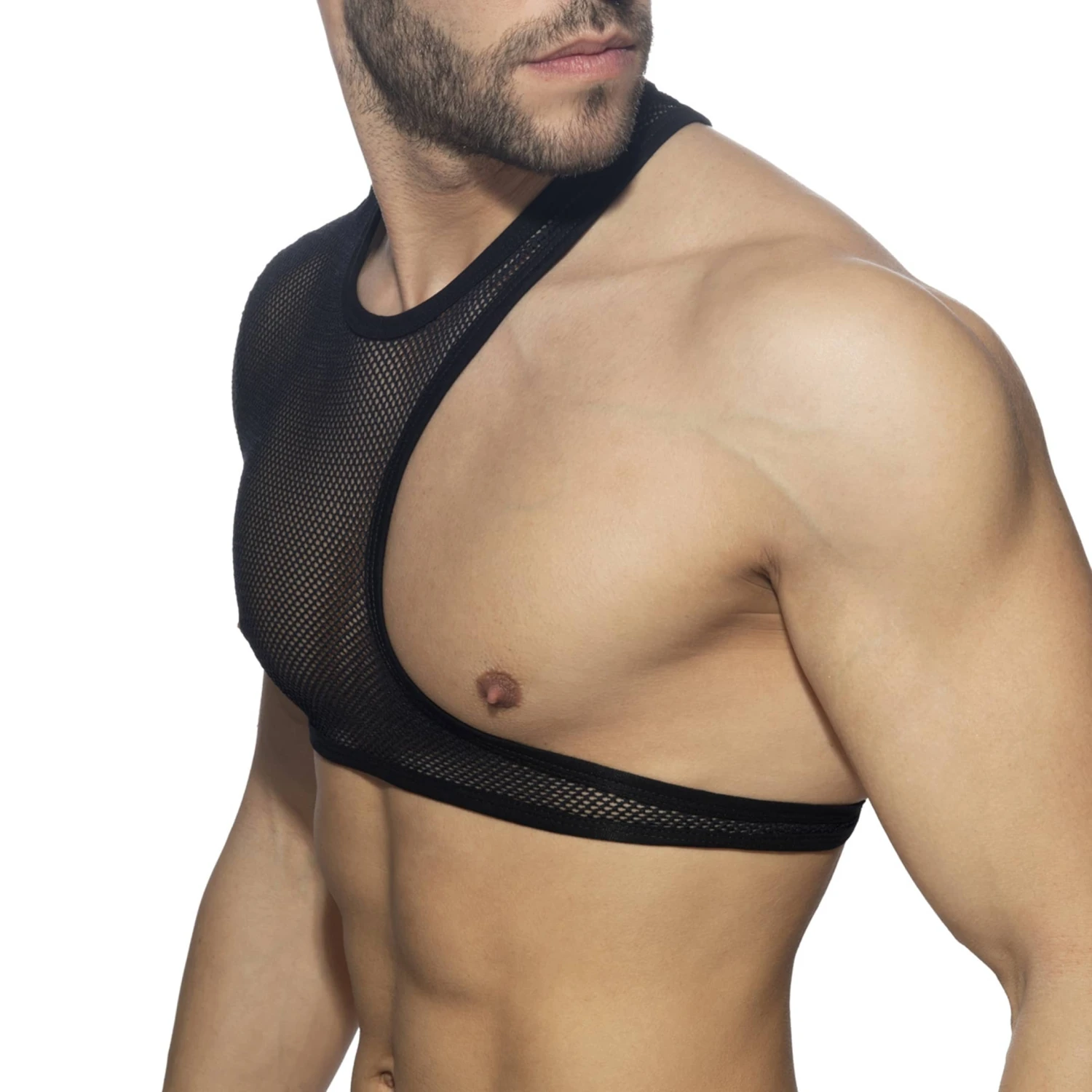 Crop Top Asymétrique Mesh Noir