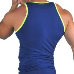 Débardeur Coton Modal Bleu Marine - Jaune Fluo