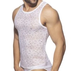 Débardeur Dentelle Florale Blanc