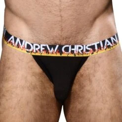 Jock Strap Almost Naked Flames Mesh Noir