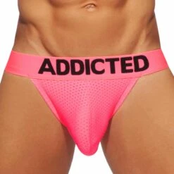 Jock Strap Cockring Mesh Neon Rose Fluo