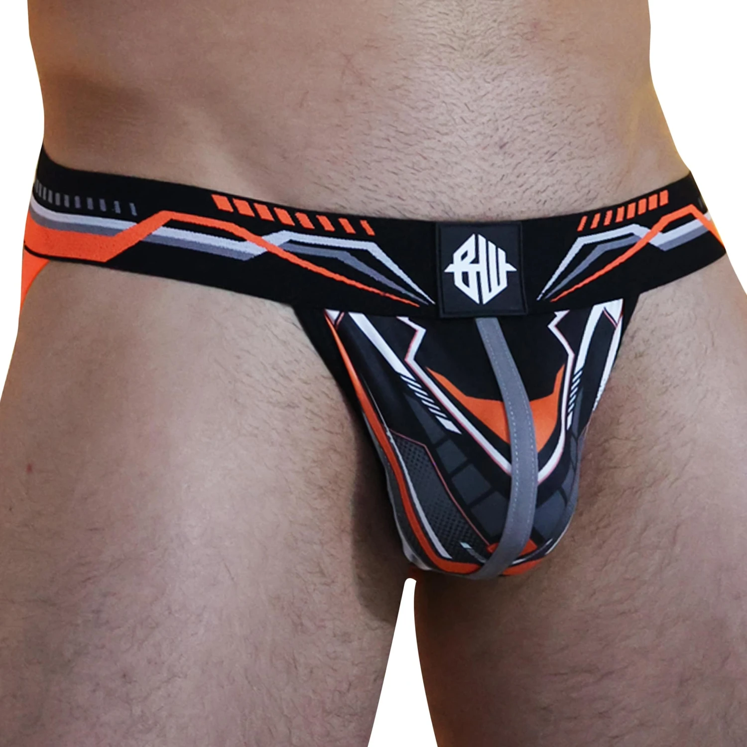 Jock Strap Cyber Nights Noir - Orange Fluo