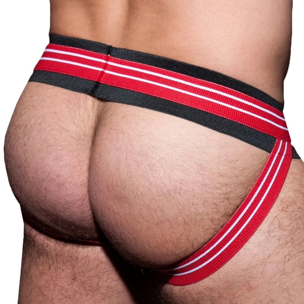 Jock Strap Double Stripe Noir - Rouge â Image 2