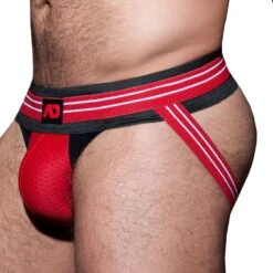 Jock Strap Double Stripe Noir - Rouge