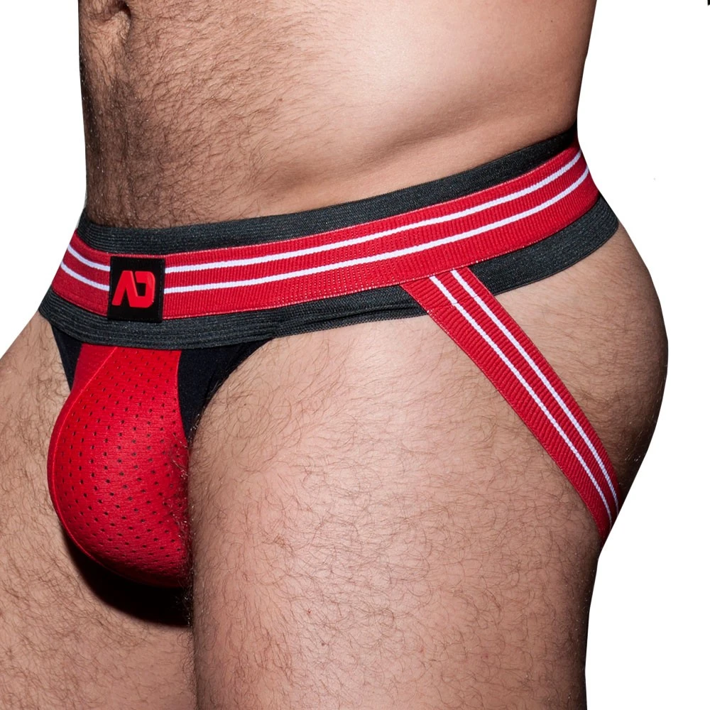 Jock Strap Double Stripe Noir - Rouge