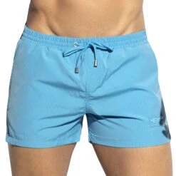 Short De Bain Ă Rayures Fines Bleu Turquoise