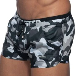 Short De Bain Double Waistband Camouflage Gris
