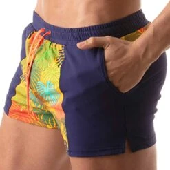 Short De Bain Floral - Marine - Jaune