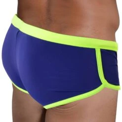 Shorty De Bain Bleu Marine - Jaune Fluo
