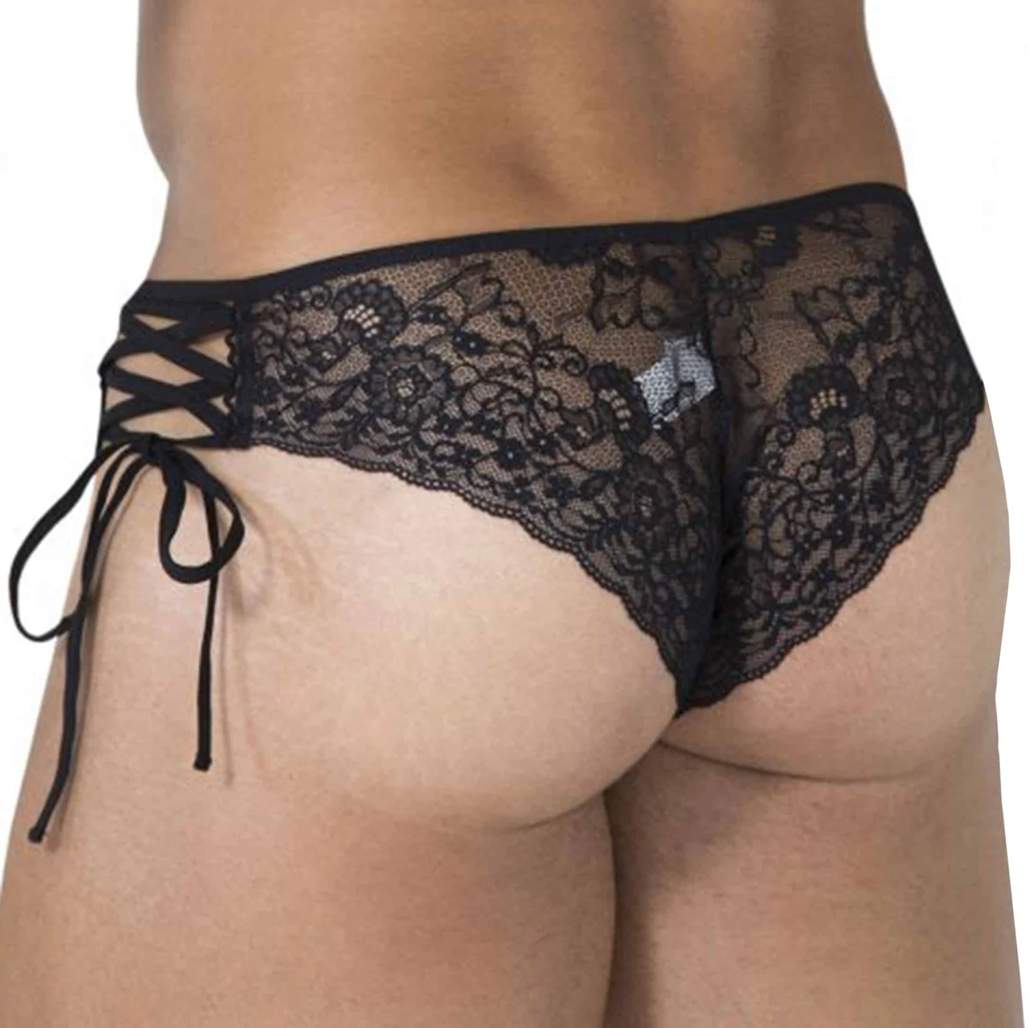 Slip Bikini Dentelle Et Lacets Noir