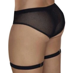 Slip Jarretière Résille Et Simili Cuir Noir