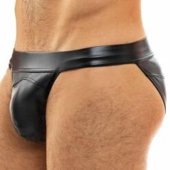 Slip Tanga Leather Simili-Cuir Noir