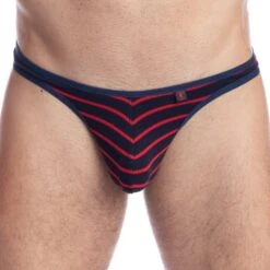 String Bikini Querelle De Brest Rayé Marine - Rouge