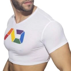 T-Shirt Crop AD Rainbow Blanc