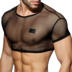 T-Shirt Crop C-Through Mesh Noir
