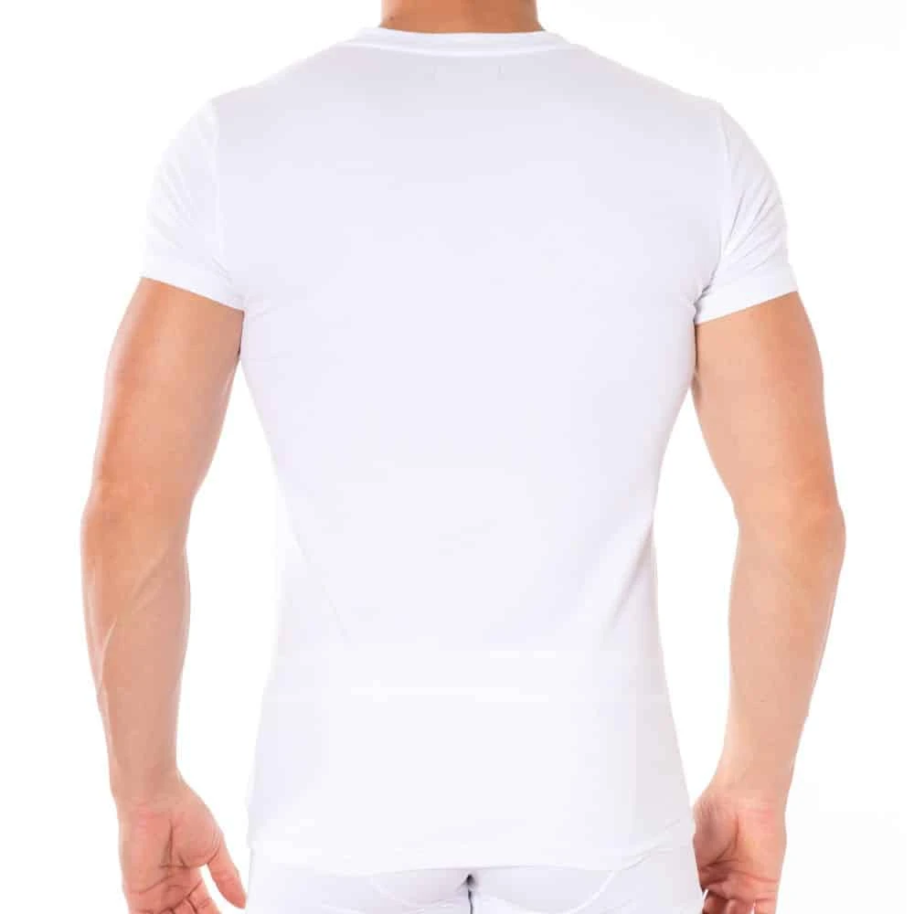 T-Shirt V-Neck Stretch Cotton Blanc â Image 2