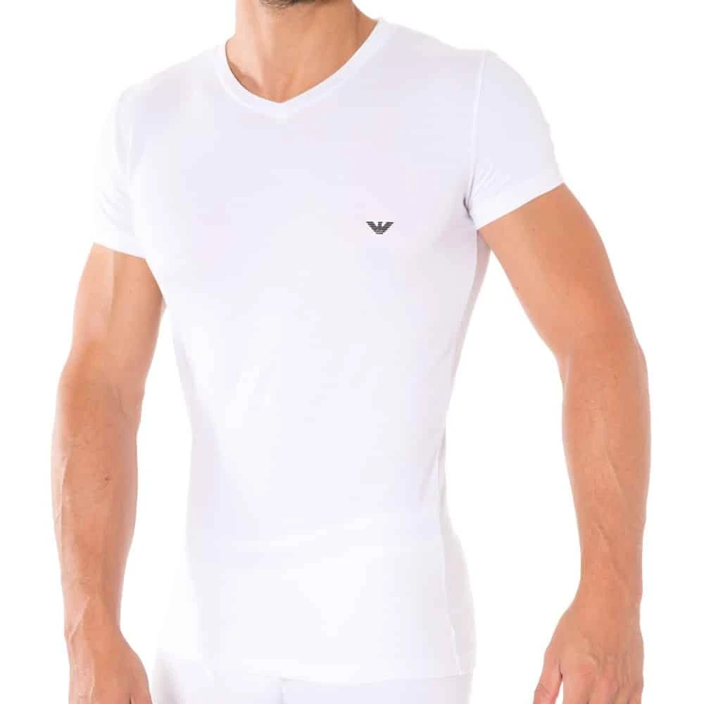 T-Shirt V-Neck Stretch Cotton Blanc