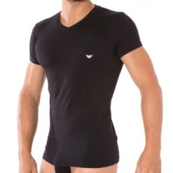 T-Shirt V-Neck Stretch Cotton Noir